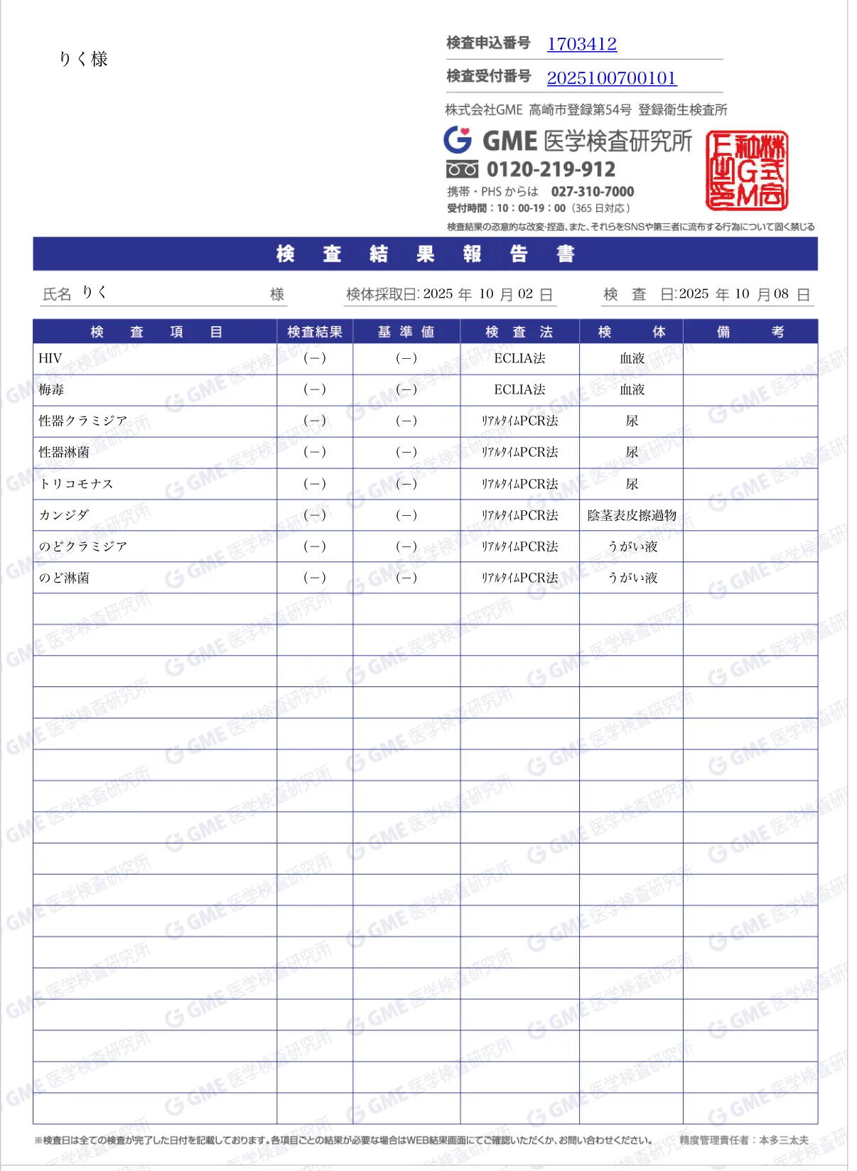 検査結果