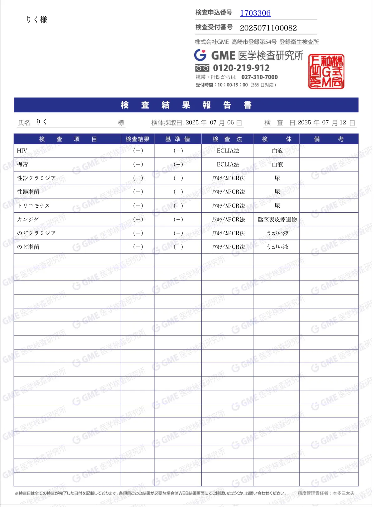 検査結果
