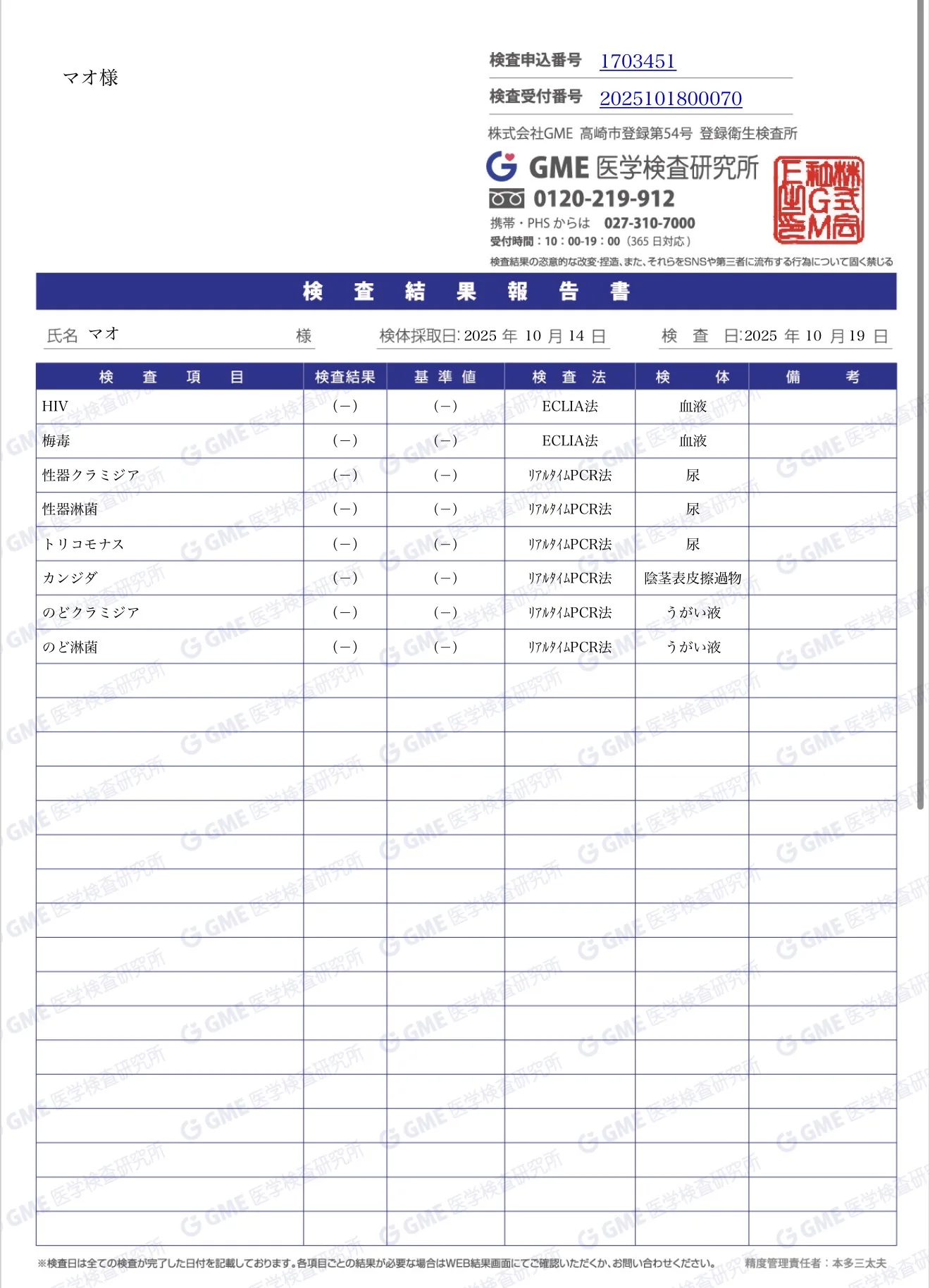 検査結果